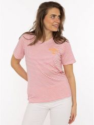 Zwillingsherz Koszulka w kolorze biało-jasnoróżowym rozmiar: XXL. Brązowe bluzki damskie Zwillingsherz, xxl, bez wzorów, z wiskozy, bez kołnierzyka, bez ramiączek. Za 82.99 zł.