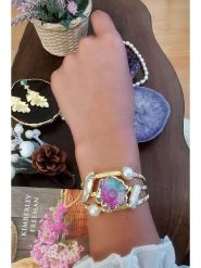 Pierres delicates Pozłacana bransoletka z masą perłową i kwarcem rozmiar: onesize. Białe bransoletki damskie Pierres delicates, pozłacane. Za 122.09 zł.