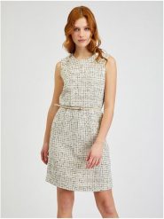 Orsay Sukienka w kolorze beżowo-czarno-białym rozmiar: 36. Białe sukienki damskie ORSAY, bez wzorów, ze skóry, bez kołnierzyka, bez ramiączek, mini. Za 142.45 zł.