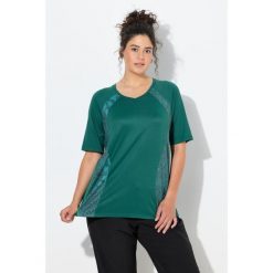 Damskie Bluzka funkcyjna kwiaty/panterka dekolt w serek rękaw 1/2. Zielone bluzki sportowe damskie Ulla Popken, plus size, z elastanu, bez kołnierzyka, bez ramiączek. Za 199.99 zł.