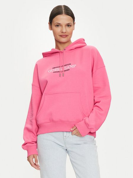 Guess Jeans Bluza W4YQ15 KC811 Różowy Regular Fit. Czerwone bluzy bez kaptura damskie Guess Jeans, l, z bawełny. Za 189.99 zł.