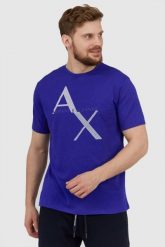 ARMANI EXCHANGE Niebieski t-shirt męski z logo. Niebieskie t-shirty męskie Armani Exchange, l, bez wzorów, prążkowane, bez kołnierzyka. W wyprzedaży za 159.99 zł.