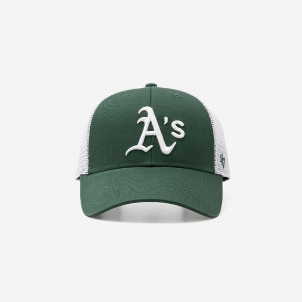 Czapka baseballowa z zapięciem na zatrzask Athletics A's. Zielone czapki męskie 47 Brand, bez wzorów, z bawełny. Za 79.99 zł.