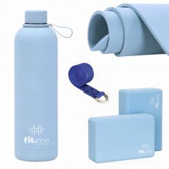 Zestaw Mata TPE, Butelka Termiczna 500 ml, Kostki 2 Szt, Pasek Do Jogi. Niebieskie paski męskie FIT.ME, bez wzorów, sportowe. W wyprzedaży za 174.99 zł.