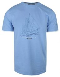 T-Shirt Męski - Niebieska z Motywem Żaglowca - Pako Jeans. Niebieskie t-shirty męskie Pako Jeans, m, bez wzorów, z bawełny, bez kołnierzyka. Za 69.00 zł.