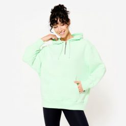 Bluza z kapturem damska Domyos Gym & Pilates 520 Oversize. Zielone bluzy sportowe damskie DOMYOS, xl, z bawełny. W wyprzedaży za 79.99 zł.