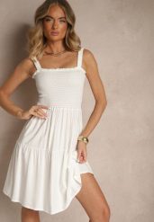 Biała Wiskozowa Sukienka o Rozkloszowanym Kroju na Ramiączkach Mirwena. Białe sukienki damskie Renee, na co dzień, m, bez wzorów, z tkaniny, eleganckie, bez kołnierzyka, bez ramiączek, mini, rozkloszowane. W wyprzedaży za 38.49 zł.