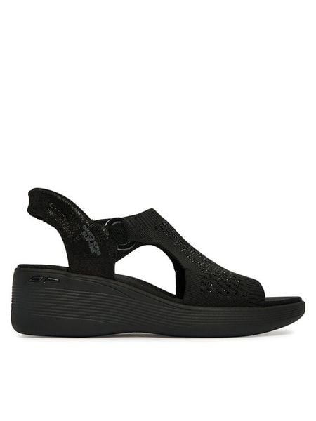 Skechers Sandały Martha Stewart: Pier-Lite - Park Path 188001/BBK Czarny. Czarne sandały damskie Skechers, bez wzorów, z materiału, bez obcasa, na koturnie. Za 359.99 zł.