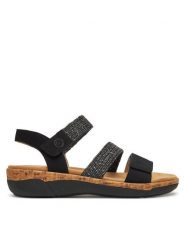 Remonte Sandały R6861-02 Czarny. Czarne sandały damskie Remonte, bez wzorów, z materiału, bez obcasa, na koturnie. Za 279.99 zł.