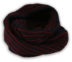 Komin Granatowo-Czerwony w Paski Jesienno-Zimowy, Dziergany, Składany na Dwa Razy, Męski -Pako Jeans. Czerwone szaliki męskie Pako Jeans, na zimę, bez wzorów, dziergany. Za 59.00 zł.