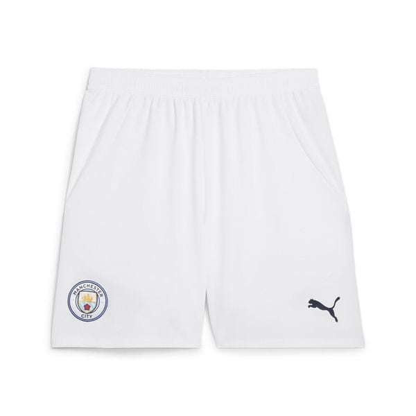 Męskie szorty Manchester City 24/25 PUMA White Marine Blue. Białe szorty męskie Puma, bez kołnierzyka. W wyprzedaży za 153.00 zł.