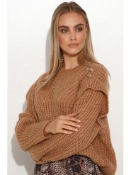 Makadamia Sweter w kolorze jasnobrązowym rozmiar: onesize. Brązowe swetry klasyczne damskie Makadamia, z wełny, bez kołnierzyka. Za 74.81 zł.