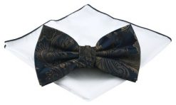 Mucha Męska z Poszetką (Zestaw) - Chattier - Granat z Brązem, Kwiaty. Niebieskie krawaty i muchy męskie Chattier, bez wzorów, eleganckie. Za 59.00 zł.