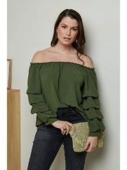 Curvy Lady Bluzka w kolorze khaki rozmiar: 48/50. Brązowe bluzki damskie Curvy Lady, bez wzorów, klasyczne, bez kołnierzyka, bez ramiączek. Za 65.85 zł.