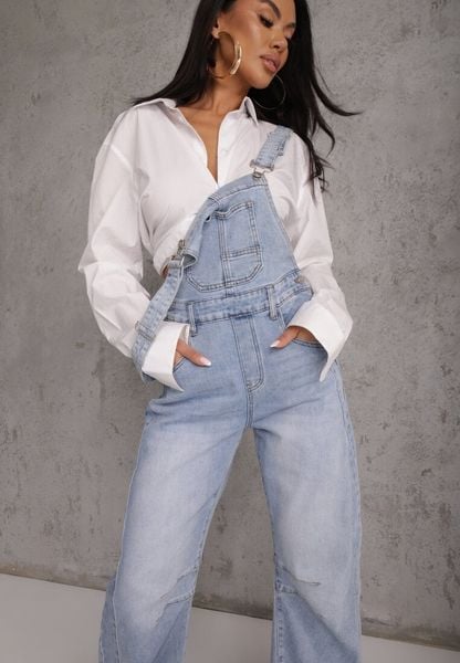 Niebieskie Jeansy Ogrodniczki z Nogawką Balloon z Bawełną Vimalliene. Niebieskie jeansy damskie Renee, z podwyższonym stanem. Za 149.99 zł.