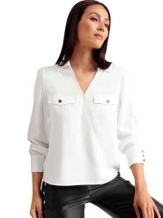 Heine Bluzka w kolorze białym rozmiar: 34. Białe bluzki damskie Heine, bez wzorów, z wiskozy, bez kołnierzyka, bez ramiączek. Za 39.99 zł.