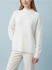 Sweter z półgolfem i długim rękawem z domieszką wełny - biały. Białe swetry klasyczne damskie Sinsay, l, z wełny, bez kołnierzyka. Za 49.99 zł.