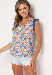 Niebieski Wiskozowy Top Bez Rękawów w Drobne Kwiaty Irisina. Niebieskie topy damskie Born2be, m, bez wzorów, z wiskozy, bez kołnierzyka. Za 34.99 zł.