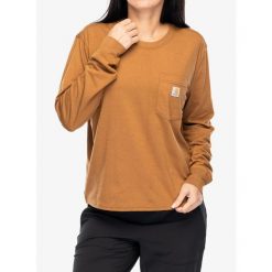 Bluzka damska z długim rękawem Cartartt Lightweight L/S Pocket T-Shirt. Brązowe bluzki damskie Carhartt, l, bez wzorów, bez kołnierzyka. Za 144.99 zł.
