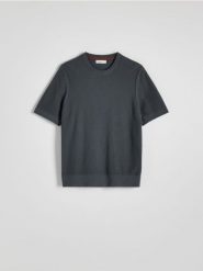 Bawełniany sweter z krótkim rękawem - szary. Szare swetry męskie Reserved, l, bez wzorów, z bawełny, bez kołnierzyka. W wyprzedaży za 39.99 zł.