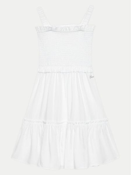 Guess Sukienka codzienna J4GK27 WG5S2 Biały Flare Fit. Białe sukienki dziewczęce Guess, z aplikacjami, z wiskozy, bez ramiączek. Za 149.99 zł.