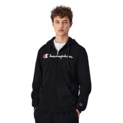 Męska Bluza Z Pełnym Zamkiem Błyskawicznym Z Markowym Rękawem. Czarne bluzy z kapturem męskie CHAMPION, m, z bawełny. Za 426.99 zł.