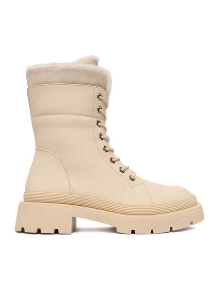 DeeZee Trzewiki 13096-19 Beżowy. Brązowe botki damskie DeeZee, z materiału, bez obcasa, na płaskiej podeszwie, bez zapięcia. Za 249.99 zł.