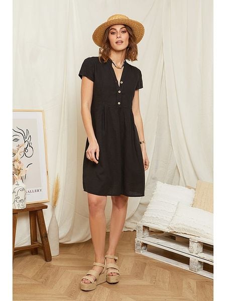 Rodier Lin Lniana sukienka w kolorze czarnym rozmiar: XL/XXL. Czarne sukienki damskie Rodier Lin, na co dzień, xl, bez wzorów, ze lnu, bez kołnierzyka, bez ramiączek, mini, proste. Za 132.05 zł.