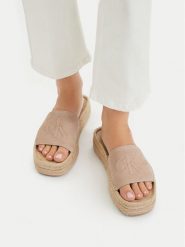 Calvin Klein Klapki Flatf Espa Mule Nub Mg HW0HW02890 Beżowy. Brązowe klapki damskie CALVIN KLEIN, bez wzorów, z nubiku, bez obcasa. Za 258.99 zł.