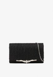 Czarna Brokatowa Torebka Kopertówka Desolle. Czarne torebki klasyczne damskie Renee, bez wzorów, eleganckie, bez kołnierzyka, bez ramiączek. Za 39.99 zł.