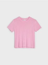 Wiskozowy sweter z krótkim rękawem - różowy. Czerwone swetry klasyczne damskie Sinsay, l, z wiskozy, bez kołnierzyka. Za 29.99 zł.