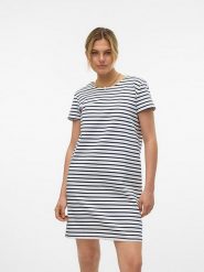 Vero Moda Sukienka w kolorze granatowo-białym rozmiar: M. Białe sukienki damskie Vero Moda, na co dzień, m, bez wzorów, bez kołnierzyka, bez ramiączek, mini, proste. Za 87.61 zł.