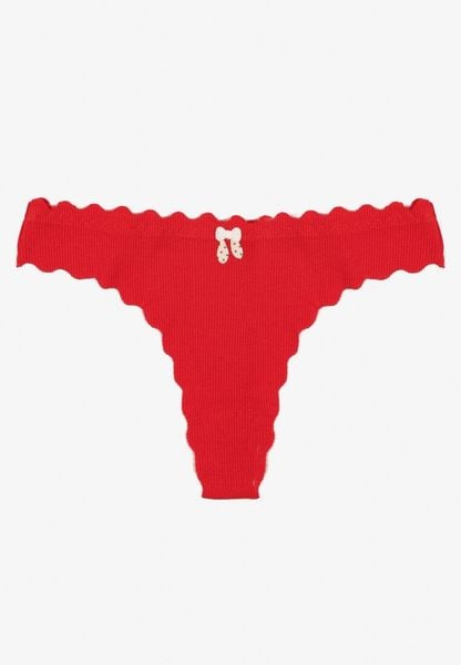 Czerwone Bawełniane Majtki Stringi z Prążkowanej Tkaniny Eziane. Czerwone stringi damskie Born2be, l, bez wzorów, z bawełny. Za 9.99 zł.