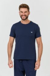 EMPORIO ARMANI Granatowy t-shirt bande logo. Niebieskie t-shirty męskie Emporio Armani, l, bez wzorów, bez kołnierzyka. W wyprzedaży za 225.99 zł.