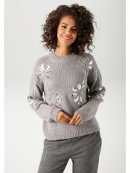 Aniston Sweter w kolorze szarym rozmiar: 36. Szare swetry klasyczne damskie Aniston, ze splotem, bez kołnierzyka. Za 82.83 zł.