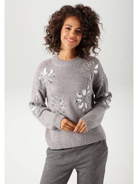 Aniston Sweter w kolorze szarym rozmiar: 36. Szare swetry klasyczne damskie Aniston, ze splotem, bez kołnierzyka. Za 82.83 zł.