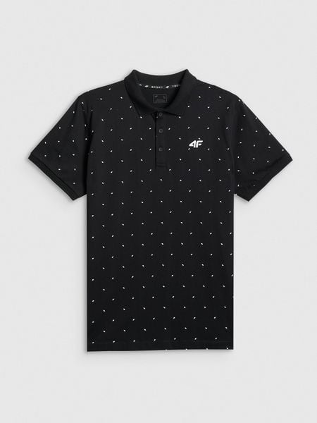 4F Koszulka polo regular męska - czarna M. Czarne koszulki polo męskie 4f, m, bez wzorów, z bawełny, bez ramiączek. Za 89.99 zł.