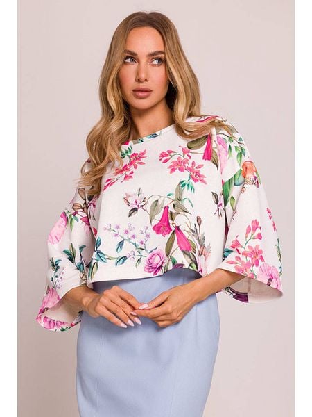 Made of emotion Bluzka w kolorze biało-jasnoróżowo-zielonym rozmiar: S/M. Białe bluzki damskie Made Of Emotion, m, bez wzorów, bez kołnierzyka, bez ramiączek. Za 139.99 zł.