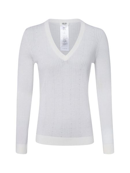 Liu Jo Collection sweter z dzianiny z wełny dziewiczej Kobiety wełna ze strzyży biały, XS. Białe swetry klasyczne damskie Liu Jo Collection, xs, z dzianiny, bez kołnierzyka. Za 799.95 zł.
