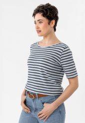 Koszulka w paski, bawełna organiczna, TM-DAVI. Brązowe t-shirty damskie Volcano, xs, bez wzorów, z bawełny, bez ramiączek. Za 64.99 zł.