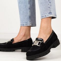Czarne zamszowe Polskie mokasyny damskie, loafersy Deoni D309. Czarne mokasyny damskie Deoni, z zamszu. Za 259.00 zł.