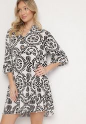 Biało-Czarna Bawełniana Sukienka Rozkloszowana z Guzikami Janisse. Czarne sukienki damskie Born2be, na co dzień, m, bez wzorów, z bawełny, eleganckie, bez kołnierzyka, bez ramiączek, mini, proste. W wyprzedaży za 51.99 zł.