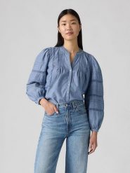 Levi's Bluzka dżinsowa w kolorze niebieskim rozmiar: XS. Niebieskie bluzki damskie Levi's, s, bez wzorów, z bawełny, bez kołnierzyka, bez ramiączek. Za 127.35 zł.