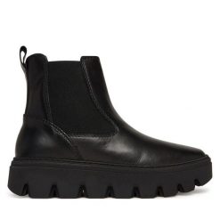 Sztyblety Tamaris. Czarne botki damskie Tamaris, bez obcasa, na płaskiej podeszwie, bez zapięcia. Za 359.99 zł.