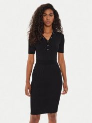 Guess Sukienka dzianinowa W4YK16 Z37K0 Czarny Slim Fit. Czarne sukienki damskie Guess, s, z aplikacjami, z dzianiny, bez kołnierzyka, bez ramiączek. Za 299.99 zł.