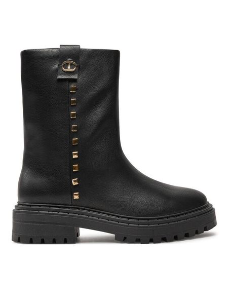 TWINSET Botki Biker 242TCP074 Czarny. Czarne botki damskie Twinset, ze skóry, bez obcasa, na płaskiej podeszwie, bez zapięcia. Za 1,049.00 zł.