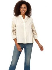 Heine Bluzka w kolorze kremowym rozmiar: 48. Brązowe bluzki damskie Heine, bez wzorów, z bawełny, bez kołnierzyka, bez ramiączek. Za 60.88 zł.