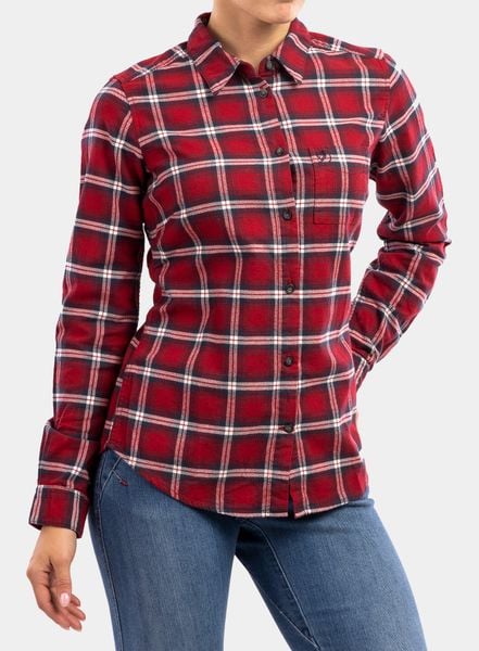 Koszula flanelowa damska Fjallraven Ovik Flannel Shirt. Czerwone koszule damskie Fjällräven, s, bez wzorów, z bawełny, sportowe, bez kołnierzyka, bez ramiączek. Za 467.50 zł.