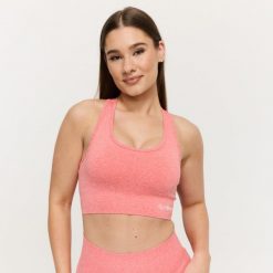 Biustonosz damski fitness bezszwowy FLO Coral. Czerwone biustonosze sportowe damskie GYMBEAM, bez wzorów, z elastanu. Za 89.90 zł.