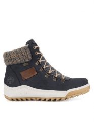 Rieker Trzewiki Y4730-14 Niebieski. Niebieskie botki damskie Rieker, z materiału, bez obcasa, na płaskiej podeszwie, bez zapięcia. Za 279.99 zł.